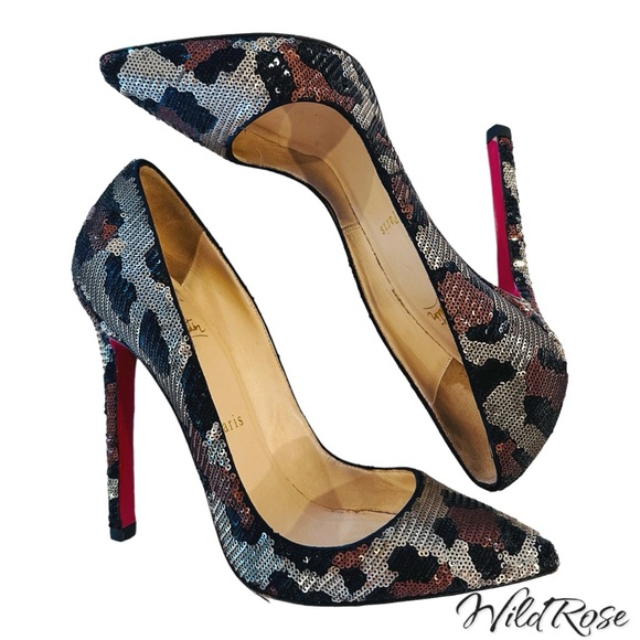 CHRISTIAN LOUBOUTIN BROWN SILVER BLACK LEOPARD PAILLETTES SEQUIN PIGALLE 36.5 - Picture 6 of 16